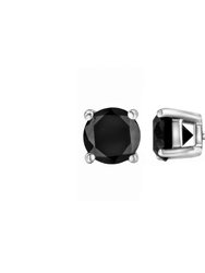 14K White Gold Round Brilliant-Cut Black Diamond Bezel-Set Stud Earrings with Screw Backs