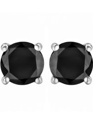 14K White Gold Round Brilliant-Cut Black Diamond Bezel-Set Stud Earrings with Screw Backs