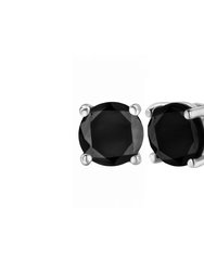 14K White Gold Round Brilliant-Cut Black Diamond Bezel-Set Stud Earrings with Screw Backs - White