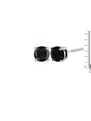 14K White Gold Round Brilliant-Cut Black Diamond Bezel-Set Stud Earrings with Screw Backs