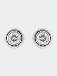 14K White Gold Round Brilliant-Cut Black Diamond Classic 4-Prong Stud Earrings with Screw Backs - White Gold