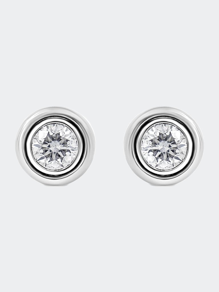 14K White Gold Round Brilliant-Cut Black Diamond Classic 4-Prong Stud Earrings with Screw Backs - White Gold