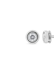 14K White Gold Round Brilliant-Cut Black Diamond Classic 4-Prong Stud Earrings with Screw Backs