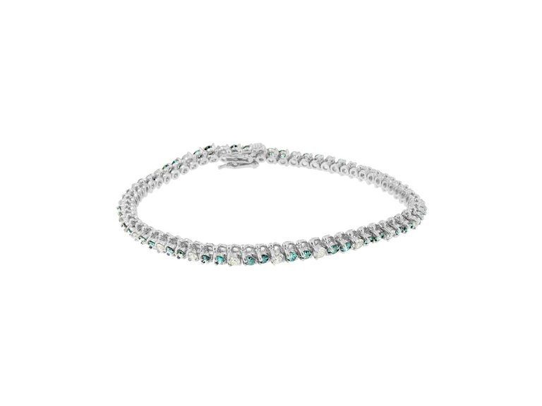 14K White Gold White And Treated Blue Diamond Bracelet - White Gold