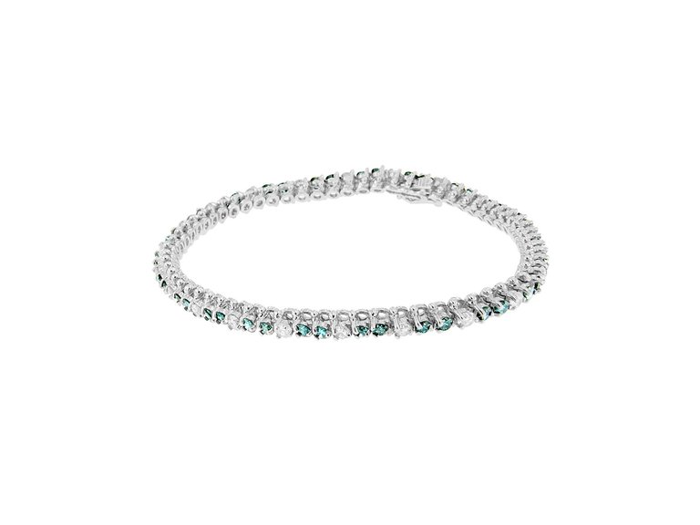 14K White Gold White And Treated Blue Diamond Bracelet