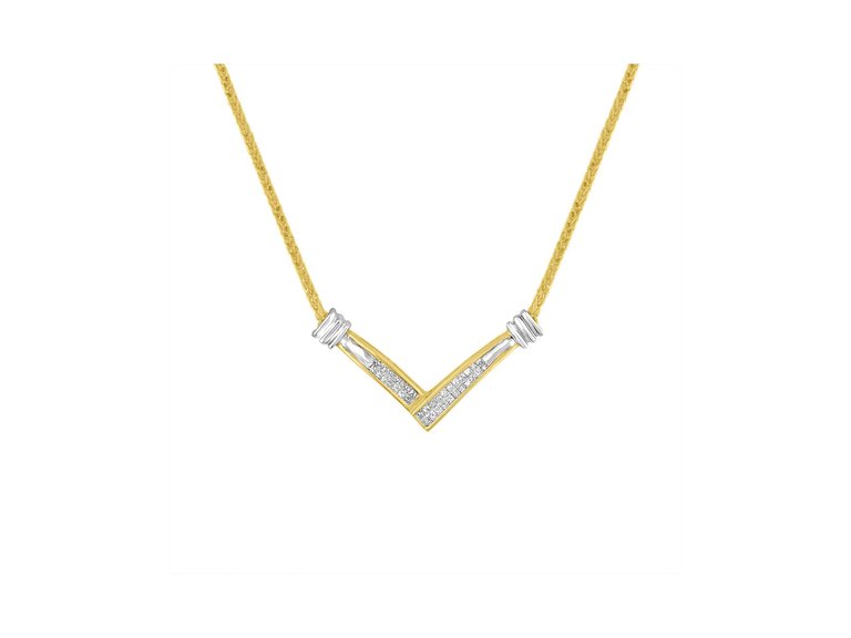 14K Yellow and White Gold 1/4 Cttw Princess Cut Diamond Channel-Set “V” Shape 18" Pendant Necklace - 14K Yellow and White Gold