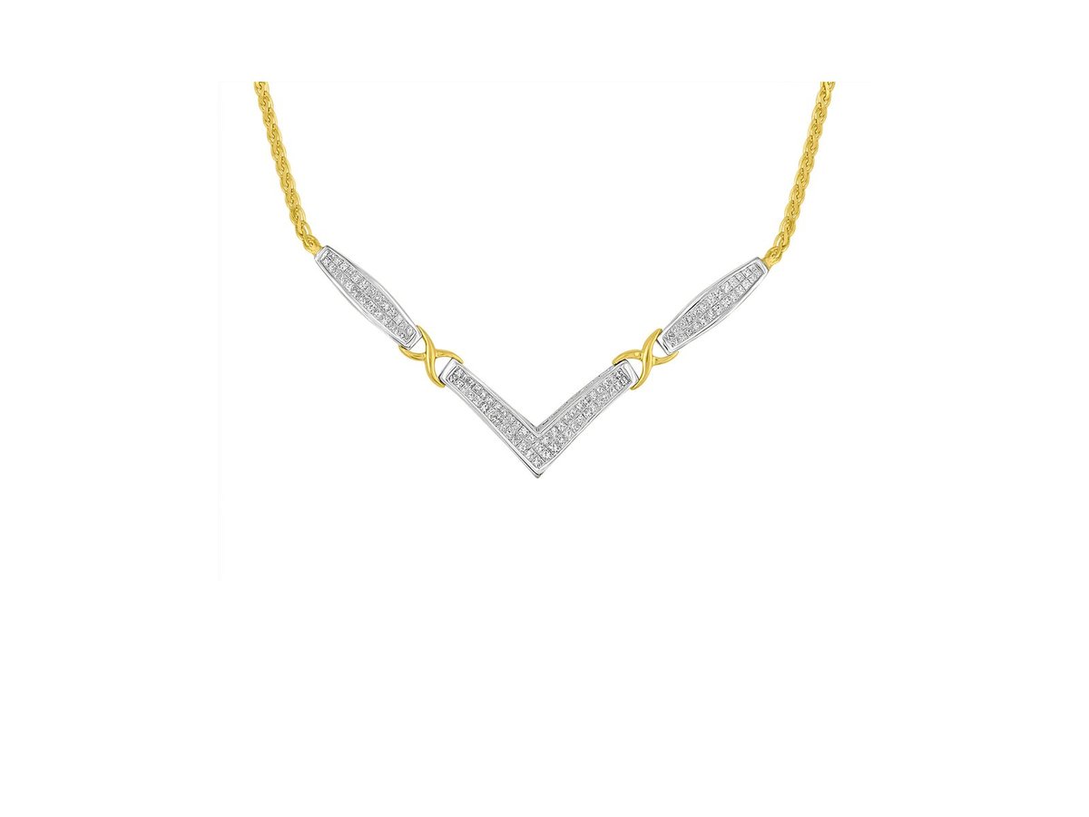 Haus of Brilliance 14K Yellow And White Gold 2.0 Cttw Princess Cut Diamond  Flared And X-Station V Shaped 18” Franco Chain Statement Necklace