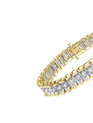 14K Yellow And White Gold 5.0 Cttw Round & Baguette Cut Diamond 7" Reflective Tennis Bracelet