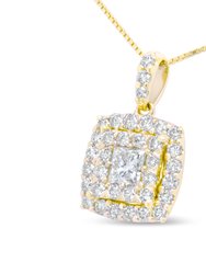 14K Yellow Gold 1/2 Cttw Round And Princess-Cut Diamond Double Halo 18" Pendant Necklace - H-I Color, SI2-I1 Clarity
