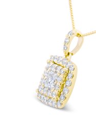 14K Yellow Gold 1/2 Cttw Round And Princess-Cut Diamond Double Halo 18" Pendant Necklace - H-I Color, SI2-I1 Clarity