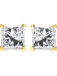 14K Yellow Gold 1/3 Cttw Princess-Cut Square Near Colorless Diamond Classic 4-Prong Solitaire Stud Earrings