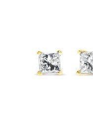 14K Yellow Gold 1/5 Cttw Princess-Cut Square Near Colorless Diamond Classic 4-Prong Solitaire Stud Earrings - Yellow
