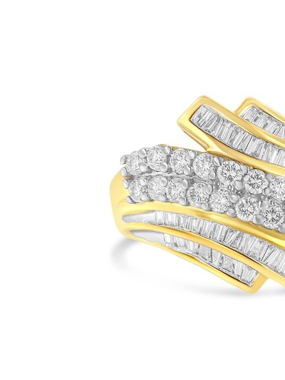 Haus of Brilliance 14K Yellow Gold 1.0 Cttw Baguette & Brilliant-Cut Diamond Round Floral Cluster Engagement or Fashion Ring with Swirl Wrapped Triple Row Band product