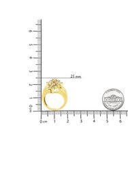 14K Yellow Gold 1.0 Cttw Round & Baguette Cut Diamond Floral Cluster Double-Channel Flared Band Cocktail Statement Ring