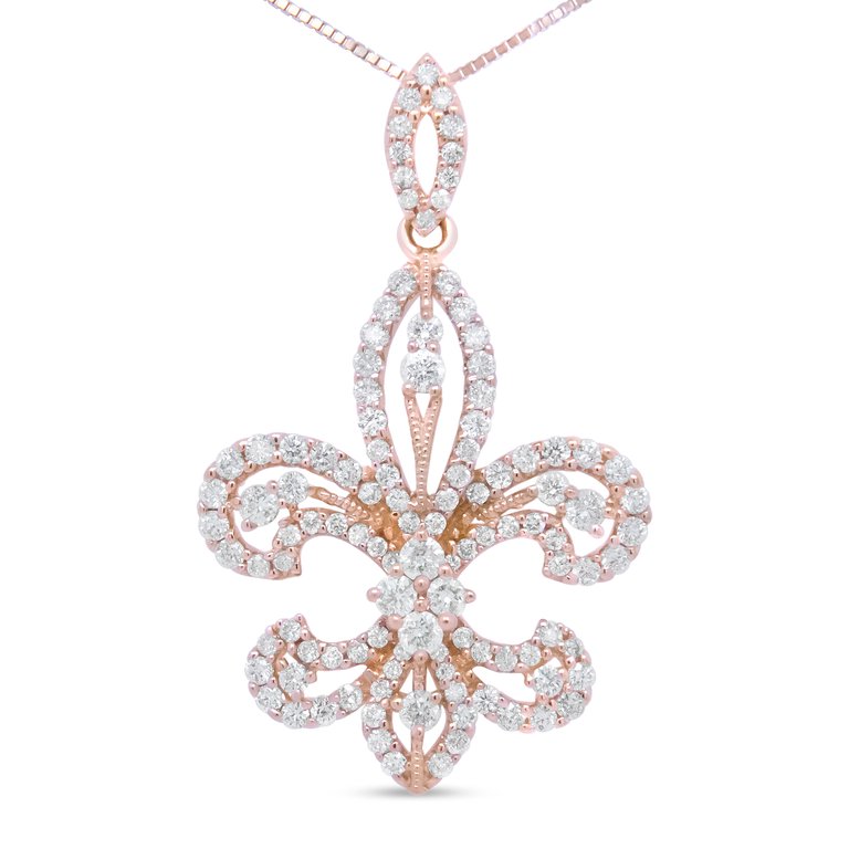 14K Yellow Gold 1.00 Cttw Round Diamond Fleur De Lis 18" Pendant Necklace - H-I Color, SI2-I1 Clarity - Yellow Gold