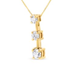 14K Yellow Gold 1.00 Cttw Round Diamond Three-Stone Drop Pendant 18" Necklace - H-I Color, SI1-SI2 Clarity