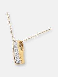 14K Yellow Gold 2 1/3 cttw Princess Cut Diamond Block Pendant Necklace