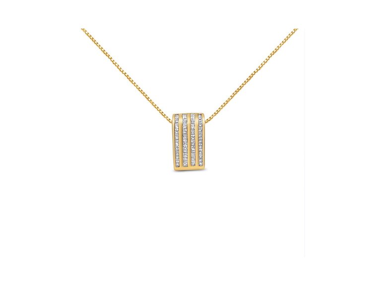 14K Yellow Gold 2 1/3 cttw Princess Cut Diamond Block Pendant Necklace - 14K Yellow Gold