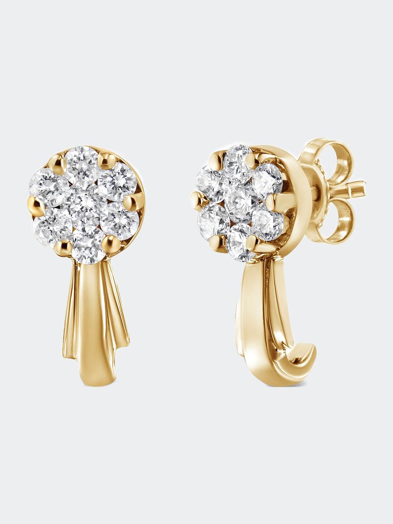14K Yellow Gold 3/4 Cttw Diamond Floral Cluster Drop and Dangle Stud Earrings