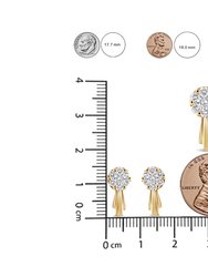 14K Yellow Gold 3/4 Cttw Diamond Floral Cluster Drop and Dangle Stud Earrings