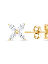 14K Yellow Gold 3/4 Cttw Marquise Diamond 8 Stone Floral Leaf Stud Earrings - I-J Color, SI2-I1 Clarity