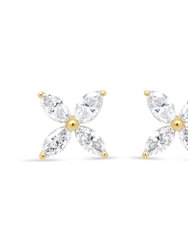 14K Yellow Gold 3/4 Cttw Marquise Diamond 8 Stone Floral Leaf Stud Earrings - I-J Color, SI2-I1 Clarity - Gold