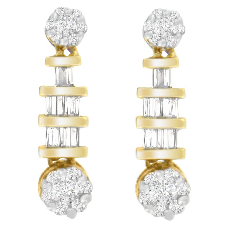14K Yellow Gold 3/4ct. TDW Round And Baguette-cut Diamond Earrings (H-I,SI1-SI2) - Gold