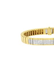 14k Yellow Gold 3 5/8 Cttw Invisible Set Princess Cut Diamond Id Tennis Bracelet - Yellow Gold 