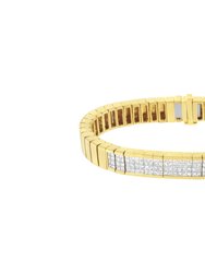 14k Yellow Gold 3 5/8 Cttw Invisible Set Princess Cut Diamond Id Tennis Bracelet