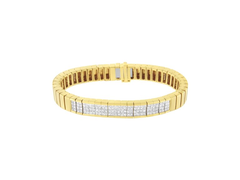 14k Yellow Gold 3 5/8 Cttw Invisible Set Princess Cut Diamond Id Tennis Bracelet
