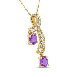14K Yellow Gold 6x4mm Oval Pink Sapphire and 1/5 Cttw Round Diamond Pendant Necklace - H-I Color, SI1-SI2 Clarity