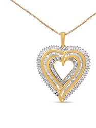 14K Yellow Gold Plated .925 Sterling Silver 1 1/2 Cttw Baguette Diamond Composite Heart 18" Pendant Necklace - I-J Color, I1-12 Clarity - Sterling Silver