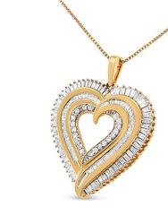 14K Yellow Gold Plated .925 Sterling Silver 1 1/2 Cttw Baguette Diamond Composite Heart 18" Pendant Necklace - I-J Color, I1-12 Clarity