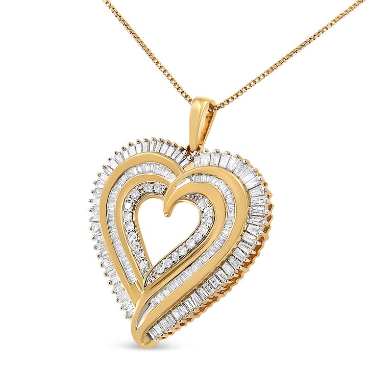 14K Yellow Gold Plated .925 Sterling Silver 1 1/2 Cttw Baguette Diamond Composite Heart 18" Pendant Necklace - I-J Color, I1-12 Clarity