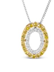14K Yellow Gold Plated .925 Sterling Silver 1/2 Cttw Color Treated Diamond Double Oval Shape 18" Pendant Necklace (Yellow Color, I2-I3 Clarity)