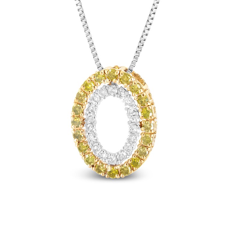 14K Yellow Gold Plated .925 Sterling Silver 1/2 Cttw Color Treated Diamond Double Oval Shape 18" Pendant Necklace (Yellow Color, I2-I3 Clarity) - Yellow Gold