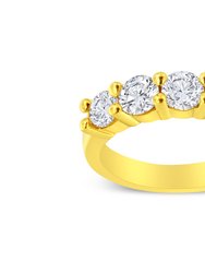 14k Yellow Gold Plated .925 Sterling Silver 1/2 Cttw Shared Prong Set Brilliant Round-Cut Diamond 11 Stone Band Ring - 14k Yellow Gold