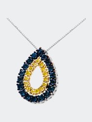 14K Yellow Gold Plated .925 Sterling Silver 1/2 Cttw Treated Blue and Yellow Diamond Double Pear Shaped 18" Pendant Necklace