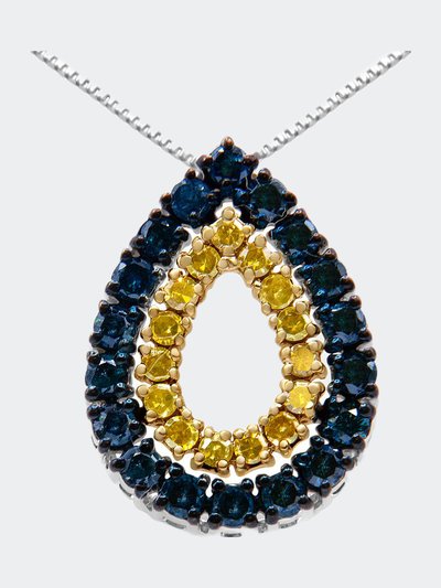 Haus of Brilliance 14K Yellow Gold Plated .925 Sterling Silver 1/2 Cttw Treated Blue and Yellow Diamond Double Pear Shaped 18" Pendant Necklace product