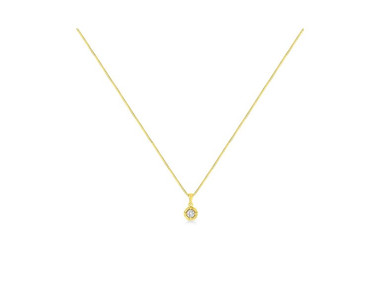 14K Yellow Gold Plated .925 Sterling Silver 1/3 Cttw Brilliant Round Cut Diamond Solitaire Milgrain 18" Pendant Necklace