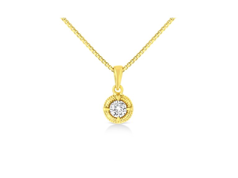 14K Yellow Gold Plated .925 Sterling Silver 1/3 Cttw Brilliant Round Cut Diamond Solitaire Milgrain 18" Pendant Necklace - Yellow