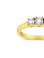 14K Yellow Gold Plated .925 Sterling Silver 1/4 Cttw Diamond 3 Stone Illusion Plate Ring - Yellow Gold