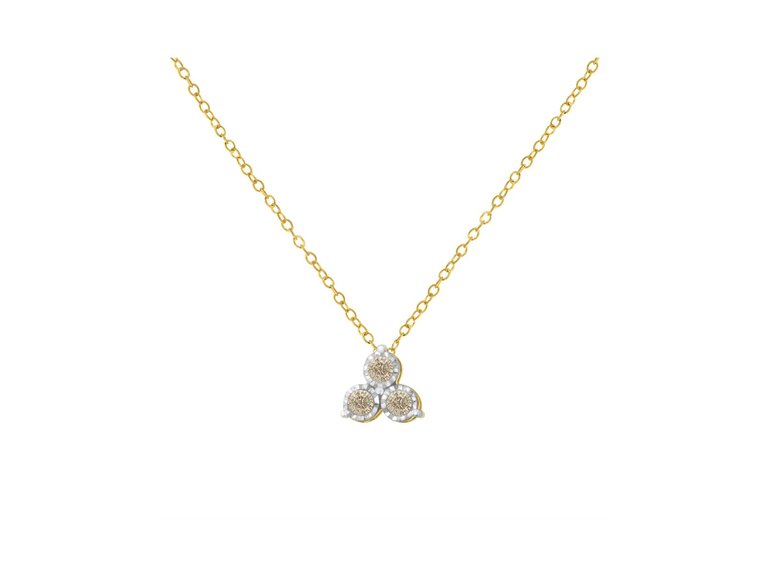 14K Yellow Gold Plated .925 Sterling Silver 1/4 Cttw Diamond 3 Stone Trio 18" Pendant Necklace - White, Yellow