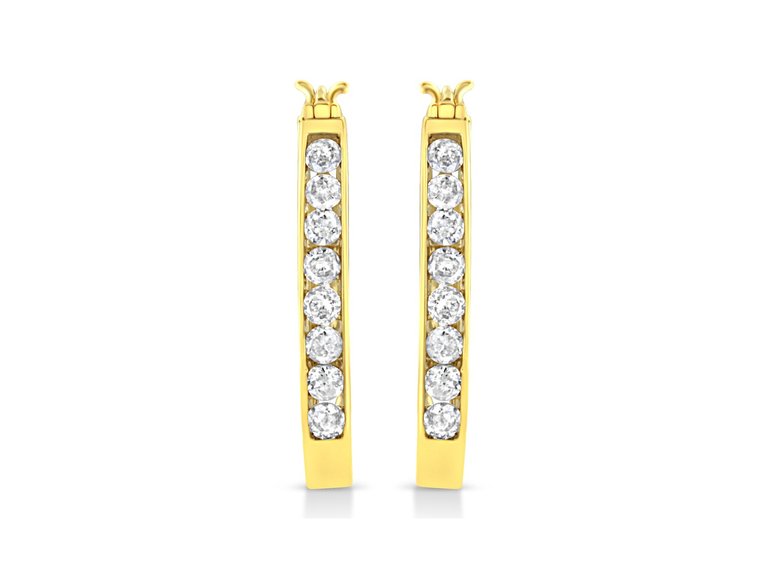 14K Yellow Gold Plated .925 Sterling Silver 1/4 Cttw Diamond Leverback 3/4" Inch Hoop Earrings