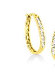14K Yellow Gold Plated .925 Sterling Silver 1/4 Cttw Diamond Leverback 3/4" Inch Hoop Earrings - Yellow Gold