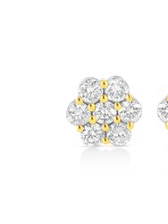 14k Yellow Gold Plated .925 Sterling Silver 1/4 Cttw Round Brilliant Cut Diamond Floral Cluster Screwback Stud Earrings - 14K Yellow Gold Plated