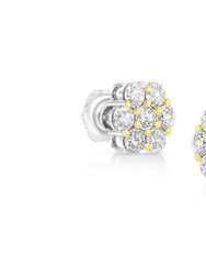 14k Yellow Gold Plated .925 Sterling Silver 1/4 Cttw Round Brilliant Cut Diamond Floral Cluster Screwback Stud Earrings