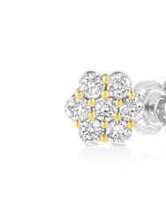 14k Yellow Gold Plated .925 Sterling Silver 1/4 Cttw Round Brilliant Cut Diamond Floral Cluster Screwback Stud Earrings