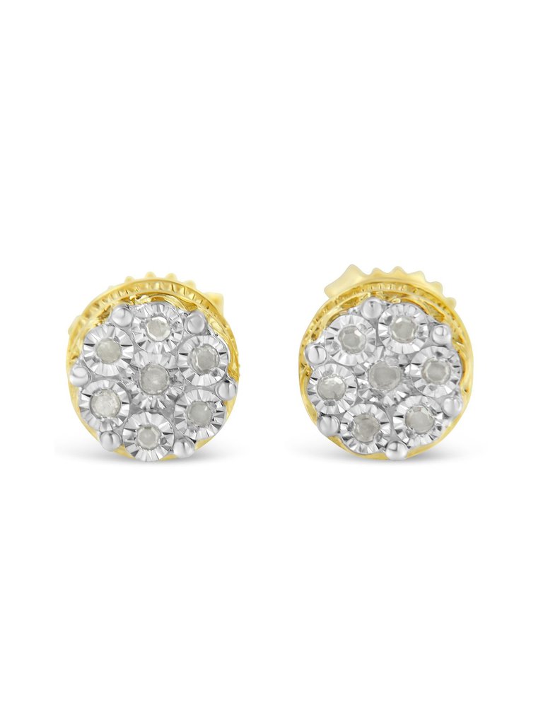 14K Yellow Gold Plated .925 Sterling Silver 1/7 Cttw Diamond Miracle Set Stud Earrings - Sterling Silver