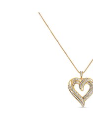 14K Yellow Gold Plated .925 Sterling Silver 1.0 Cttw Champagne Diamond Heart Pendant Necklace